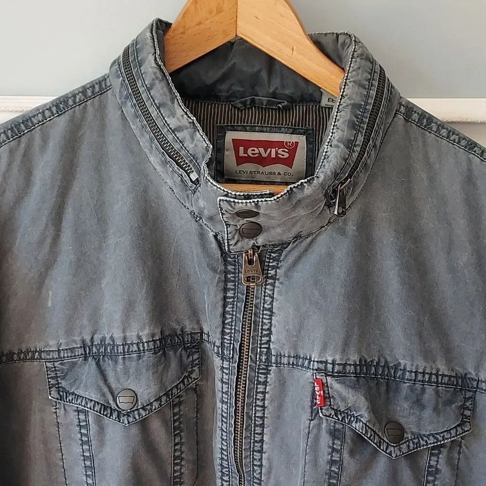 Vintage Levi's Men's XXL Bomber‎ Jacket Blue Distressed Hooded Coat